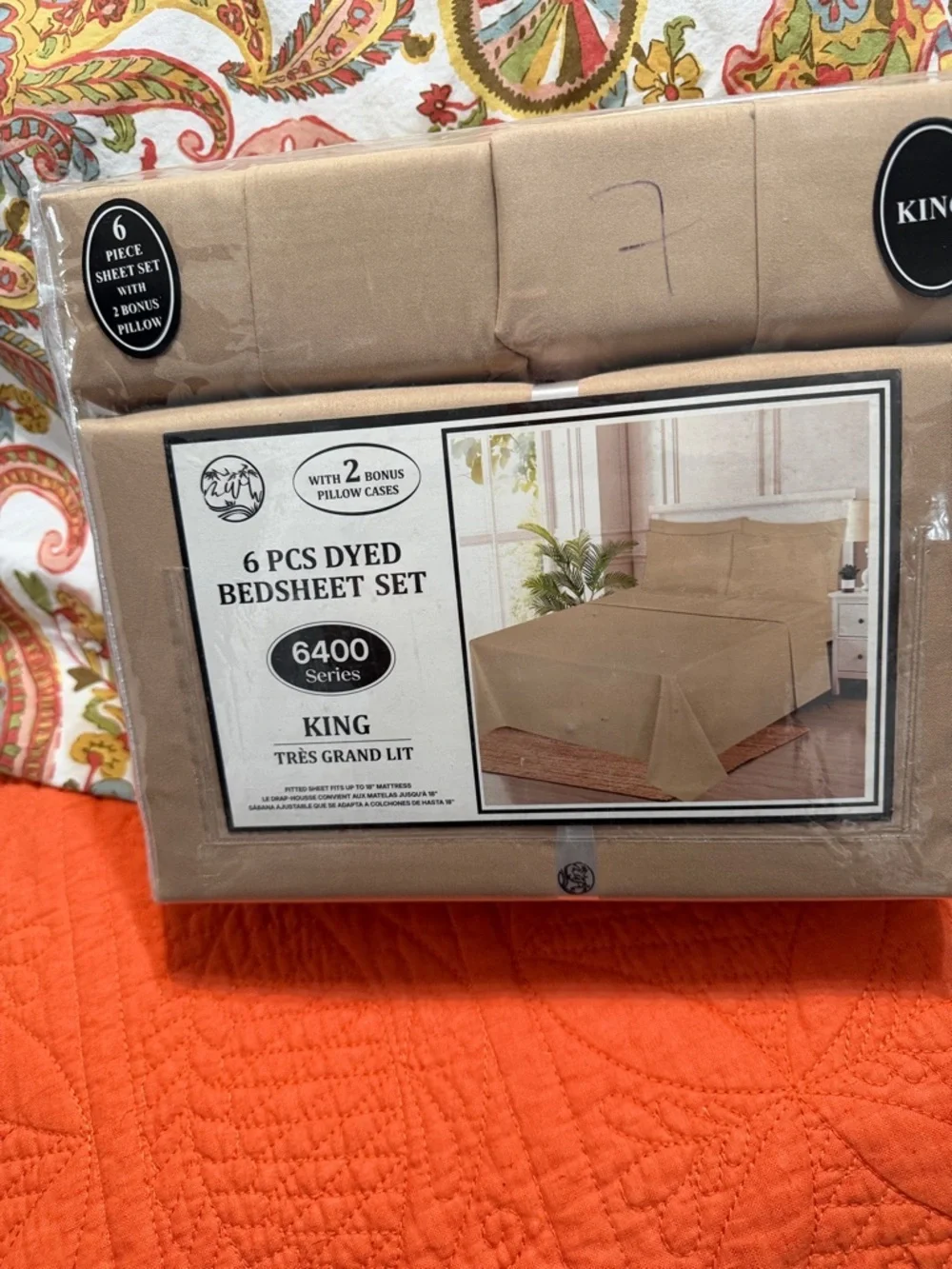 6 PCS Dyed King Bedsheet Set - Taupe